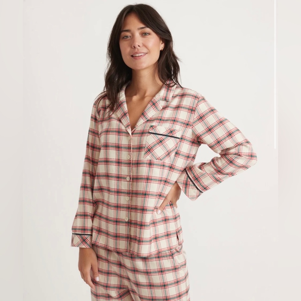 Marine Layer Red Plaid Classic Flannel Pajama Shirt Size Medium Cozy Longe Comfy